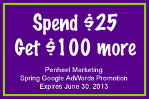 Penheel Google AdWord Spring Promotion Spend 25 Get 100